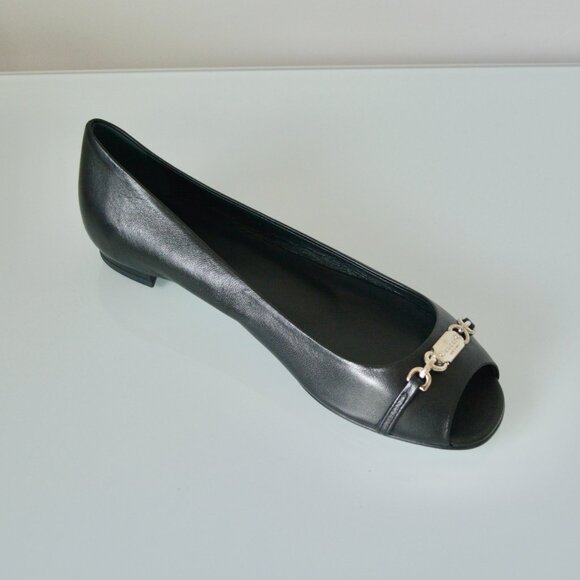 NIB GUCCI SALANDIA LEATHER PEEP TOE FLATS SHOES - Picture 6 of 10